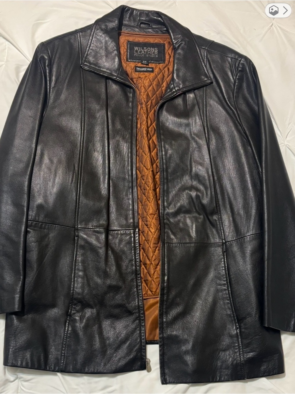 Wilsons Leather Black Leather Jacket with Quilted Brown Interior